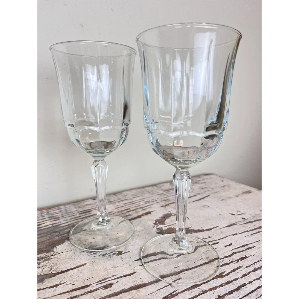 VTG French Goblet Clear Glass Pedestal Footed Stemware Wine Drinking Glasses 2